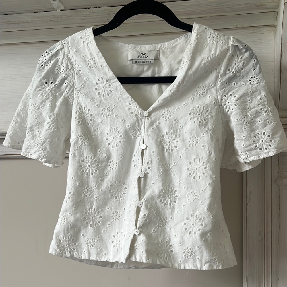 Love Bonito White Eyelet Button-Up Top